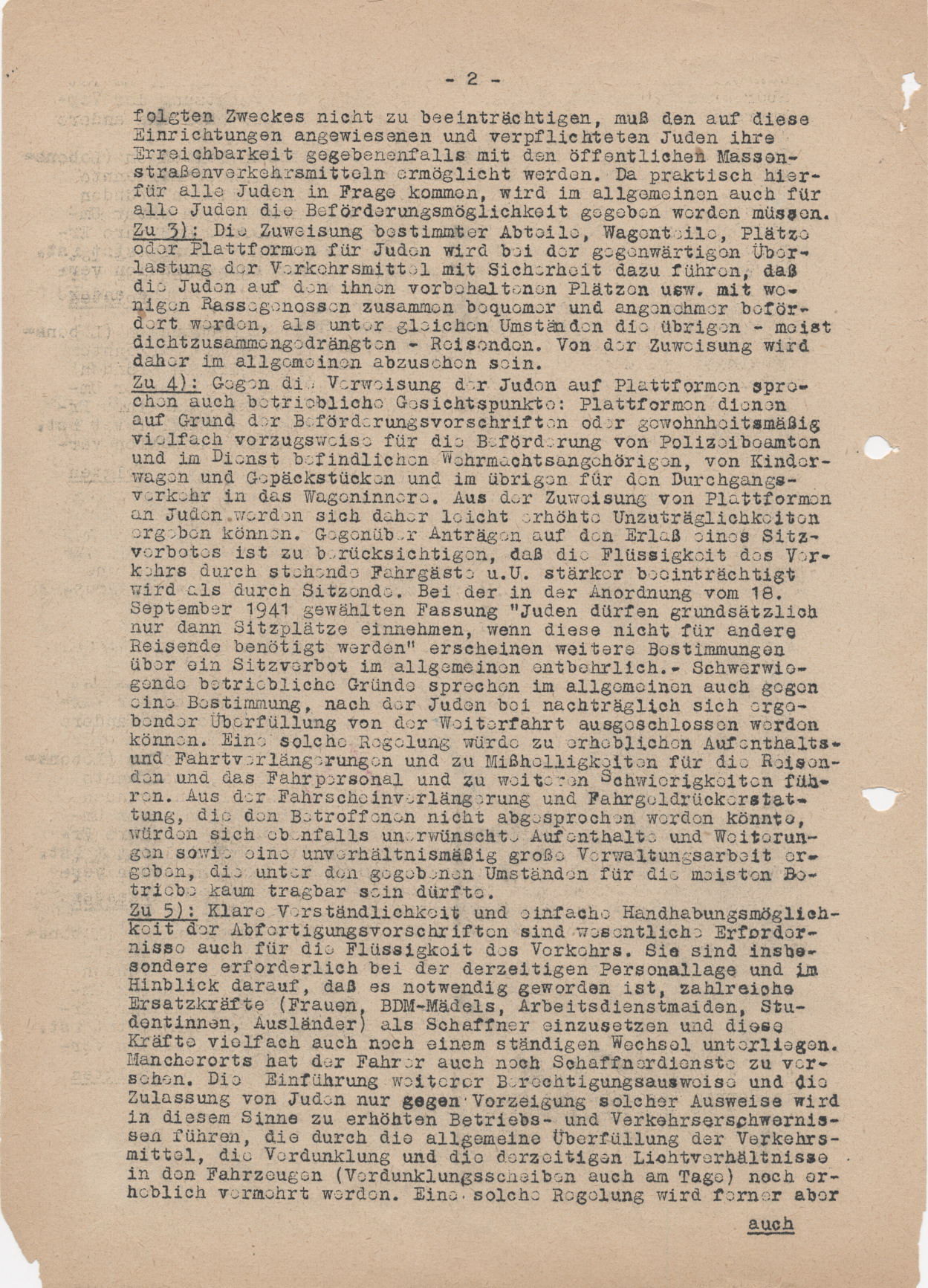 Schreiben des Reichsverkehrsministers, bezüglich der Benutzung der Straßenverkehrsmittel nach PBefG durch Juden, Berlin 18.11.1941