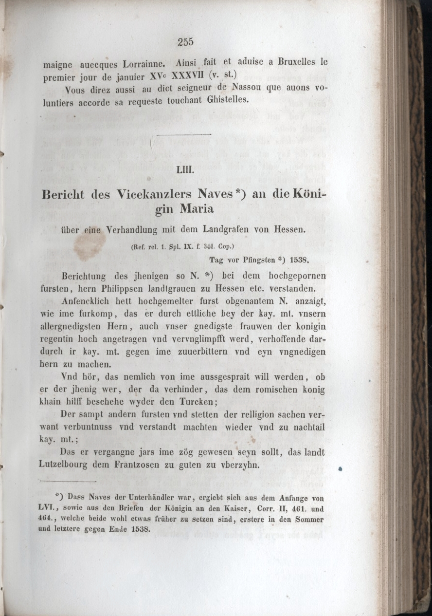 Bericht des Vicekanzlers Naves an die Königin Maria über eine Verhandlung mit dem Landgrafen von Hessen, Tag vor Pfingsten 1538