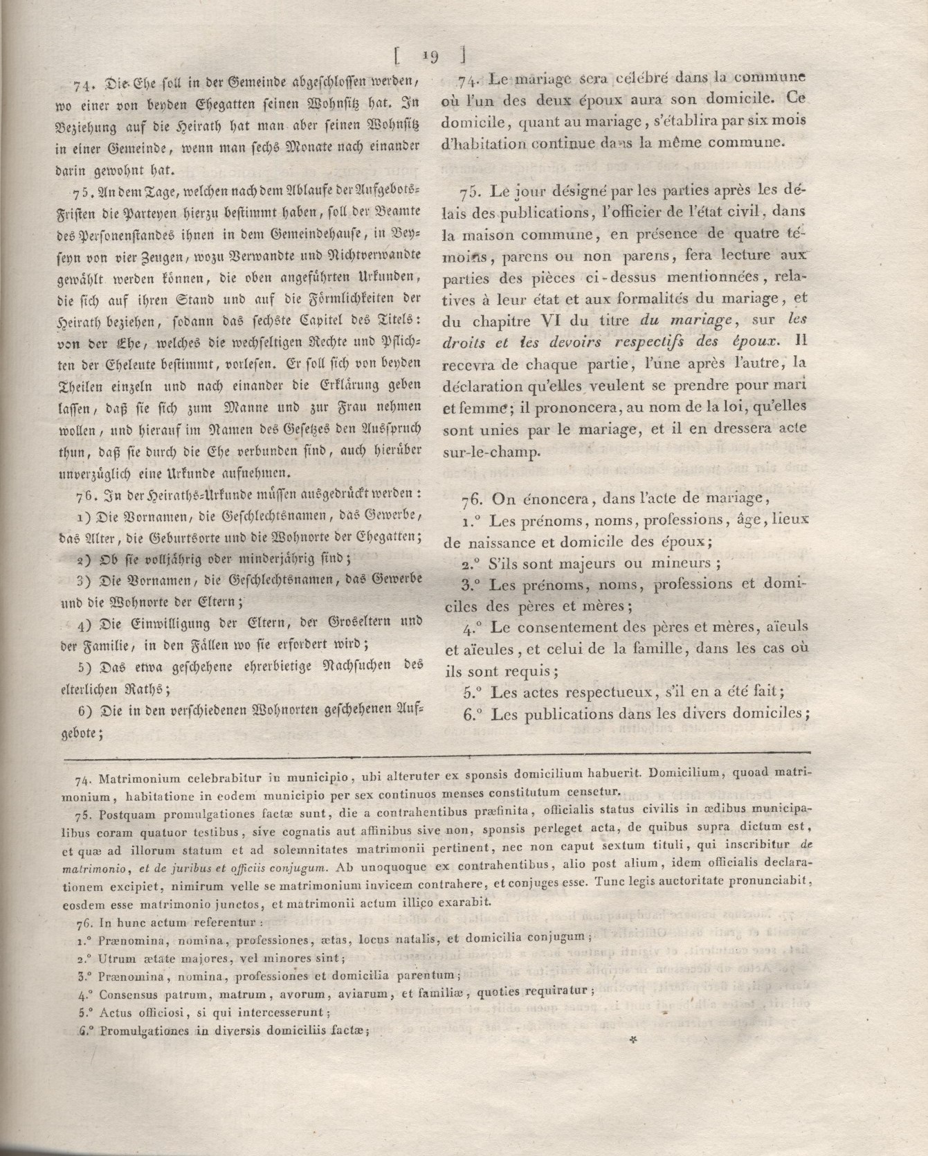 4. Auszug aus dem Code Napoléon: Erstes Buch. Von den Personen. Zweyter Titel. Von den Urkunden des Personenstandes. Drittes Kapitel. Von den Heiraths-Urkunden.