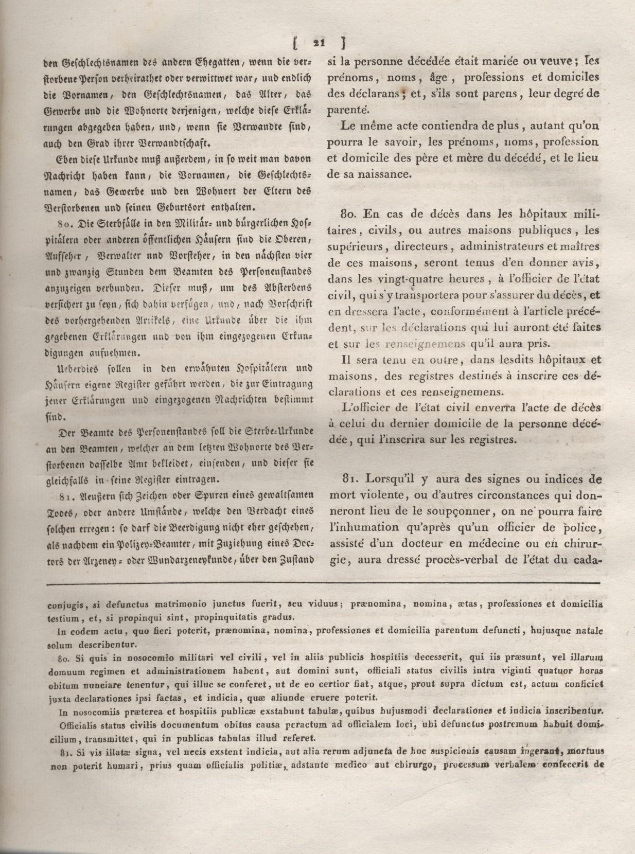 5. Auszug aus dem Code Napoléon: Erstes Buch. Von den Personen. Zweyter Titel. Von den Urkunden des Personenstandes. Viertes Kapitel. Von den Sterbe-Urkunden.