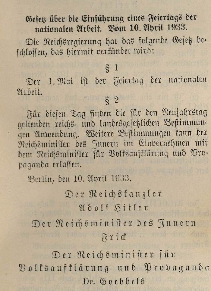 Gesetz über die Einführung eines Feiertages der nationalen Arbeit