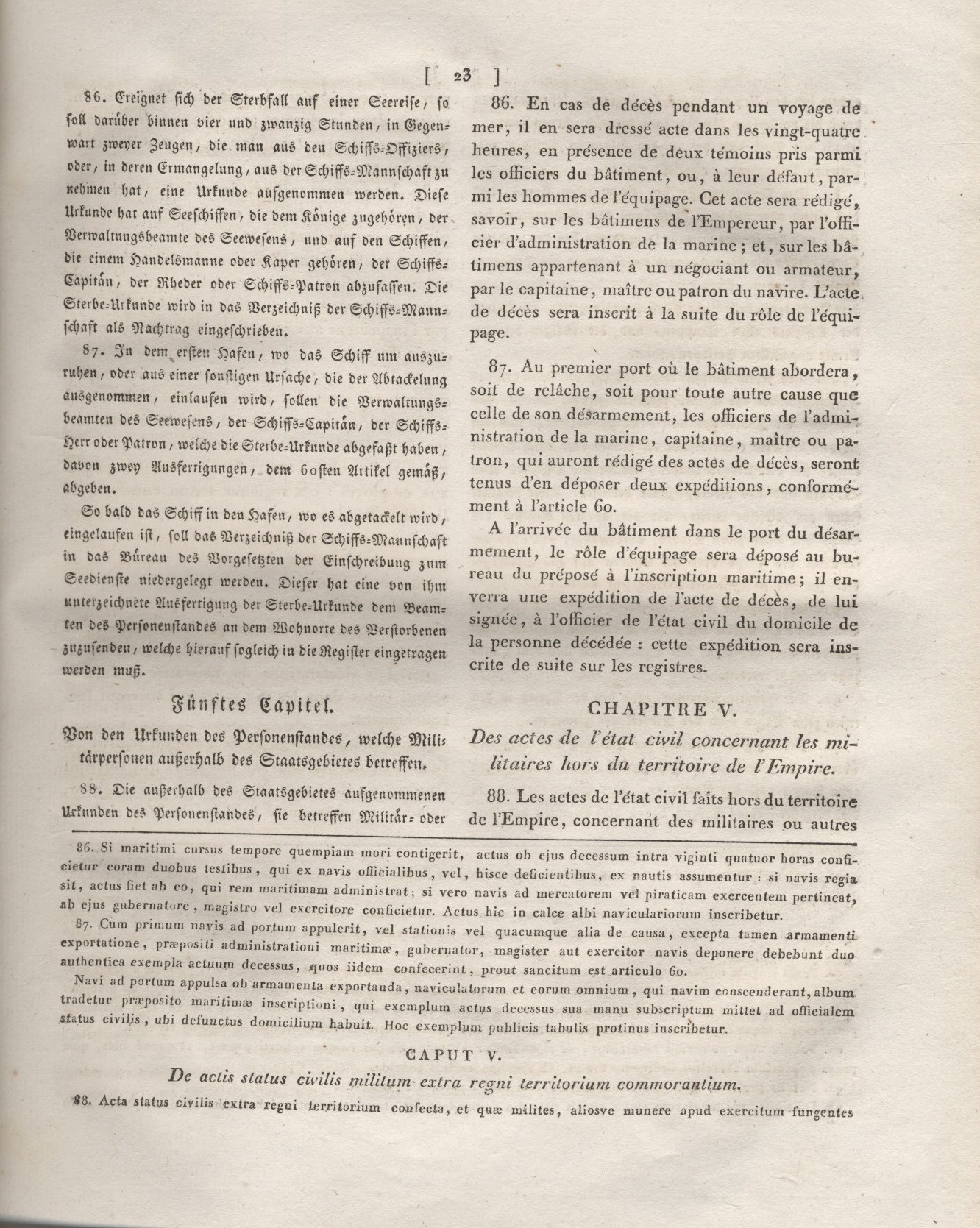 6. Auszug aus dem Code Napoléon: Erstes Buch. Von den Personen. Zweyter Titel. Von den Urkunden des Personenstandes. Fünftes Kapitel. Von den Urkunden des Personenstandes, welche Militärpersonen außerhalb des Staatsgebietes betreffen.