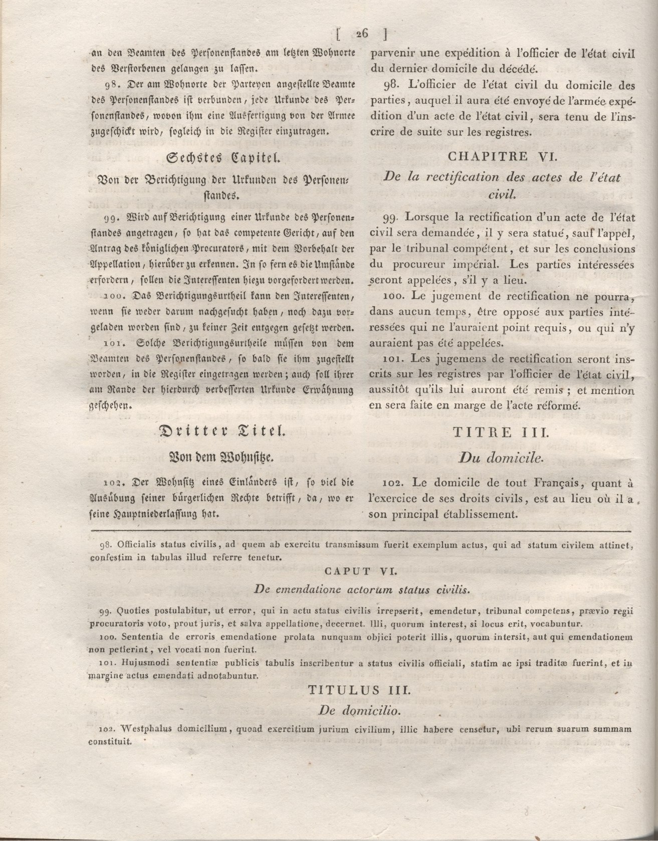 6. Auszug aus dem Code Napoléon: Erstes Buch. Von den Personen. Zweyter Titel. Von den Urkunden des Personenstandes. Fünftes Kapitel. Von den Urkunden des Personenstandes, welche Militärpersonen außerhalb des Staatsgebietes betreffen.