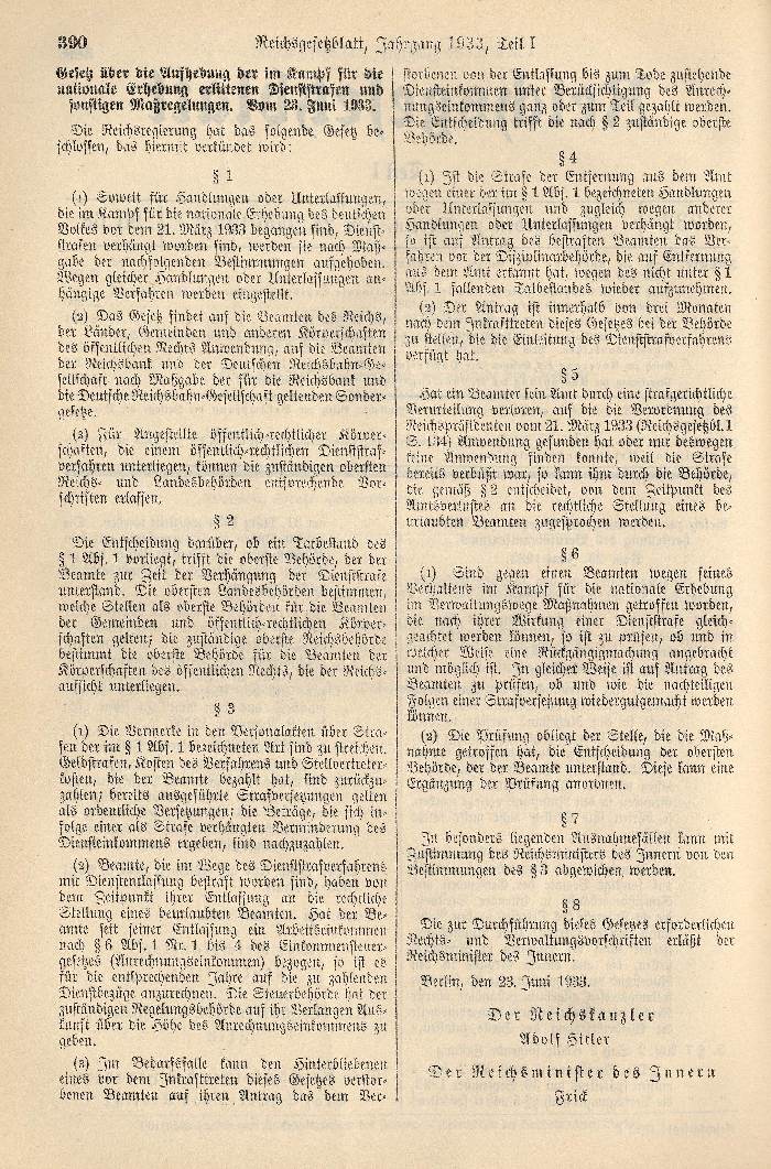 Gesetz über die Aufhebung der im Kampf für die nationale Erhebung erlittenen Dienststrafen und sonstigen Maßnahmen
