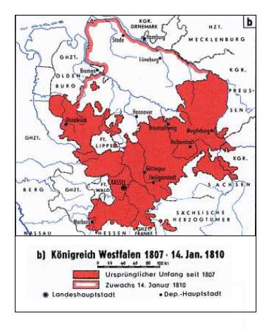 Überblickskarte des königreichs Westphalen