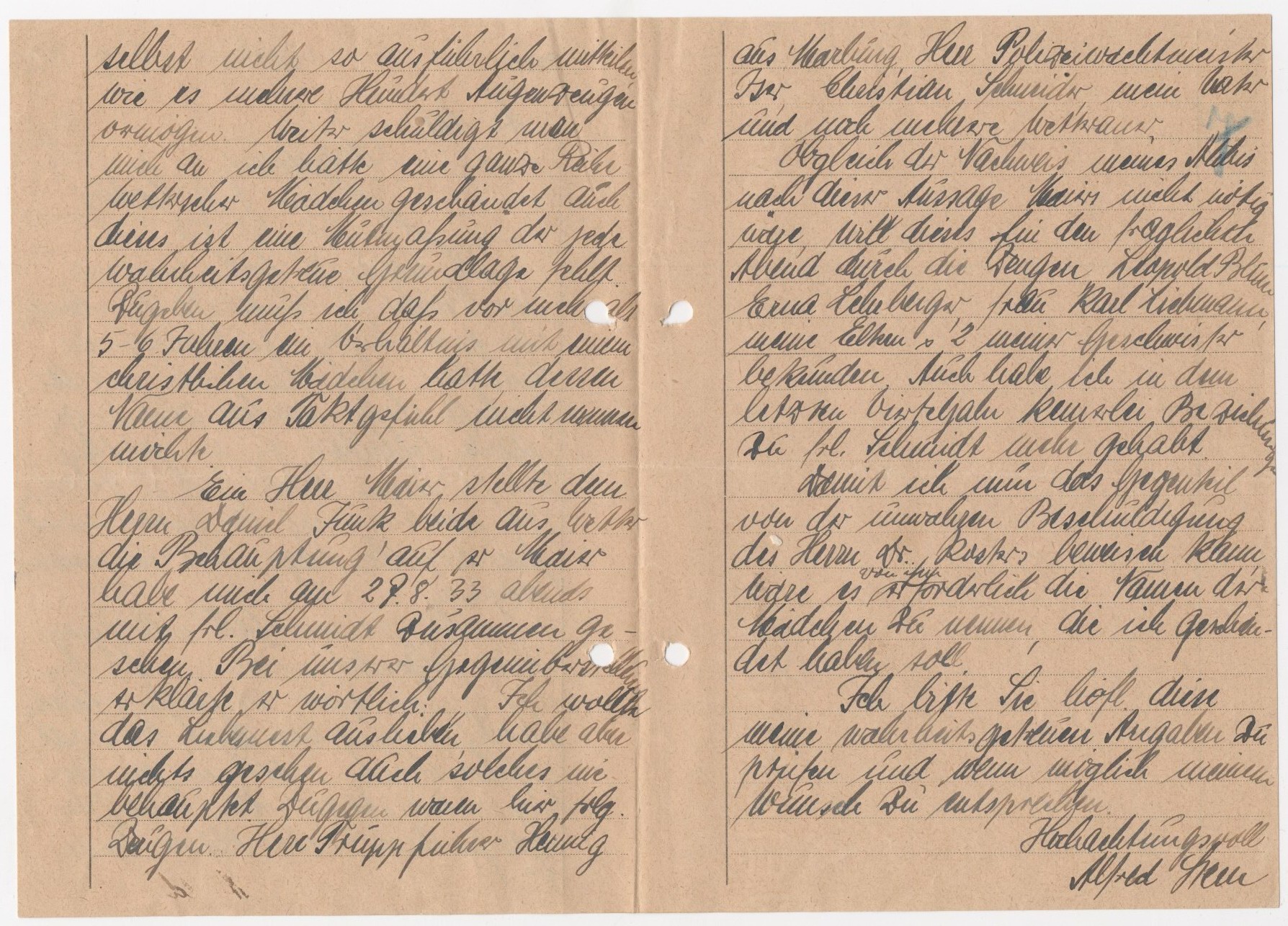 Brief des Inhaftierten Alfred Stern an den Landrat, bezüglich der gegen ihn erbrachten Verleumdungen, Marburg 6.09.1933