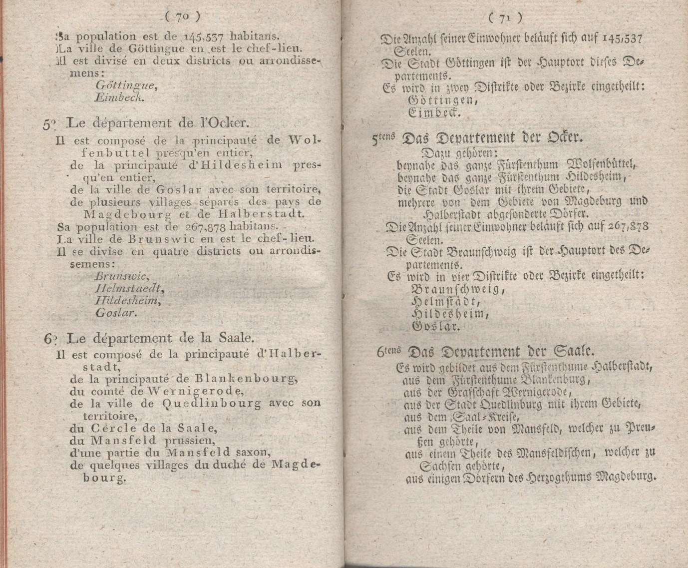 Königliches Dekret vom 24. Dezember 1807 wodurch die Einteilung des Königreichs in acht Departemente angeordnet wird.