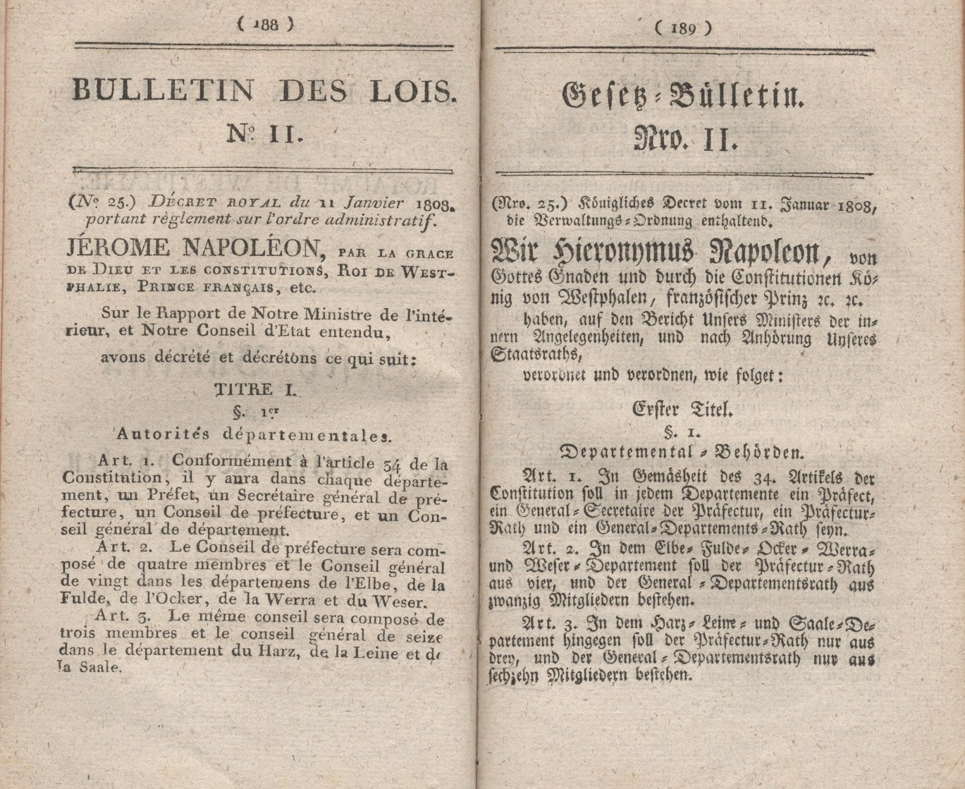 Königliches Dekret vom 11. Januar 1808, die Verwaltungs-Ordnung enthaltend.