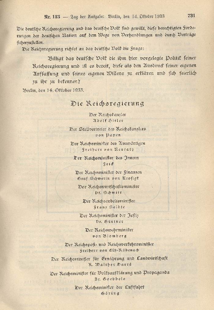 Verordnung des Reichspräsidenten über die Auflösung bzw. die Neuwahl des Reichstages