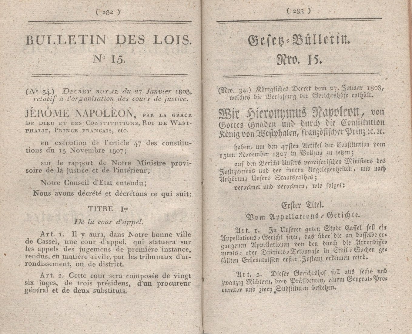 Königliches Dekret vom 27. Januar 1808, welches die Verfassung der Gerichtshöfe enthält.