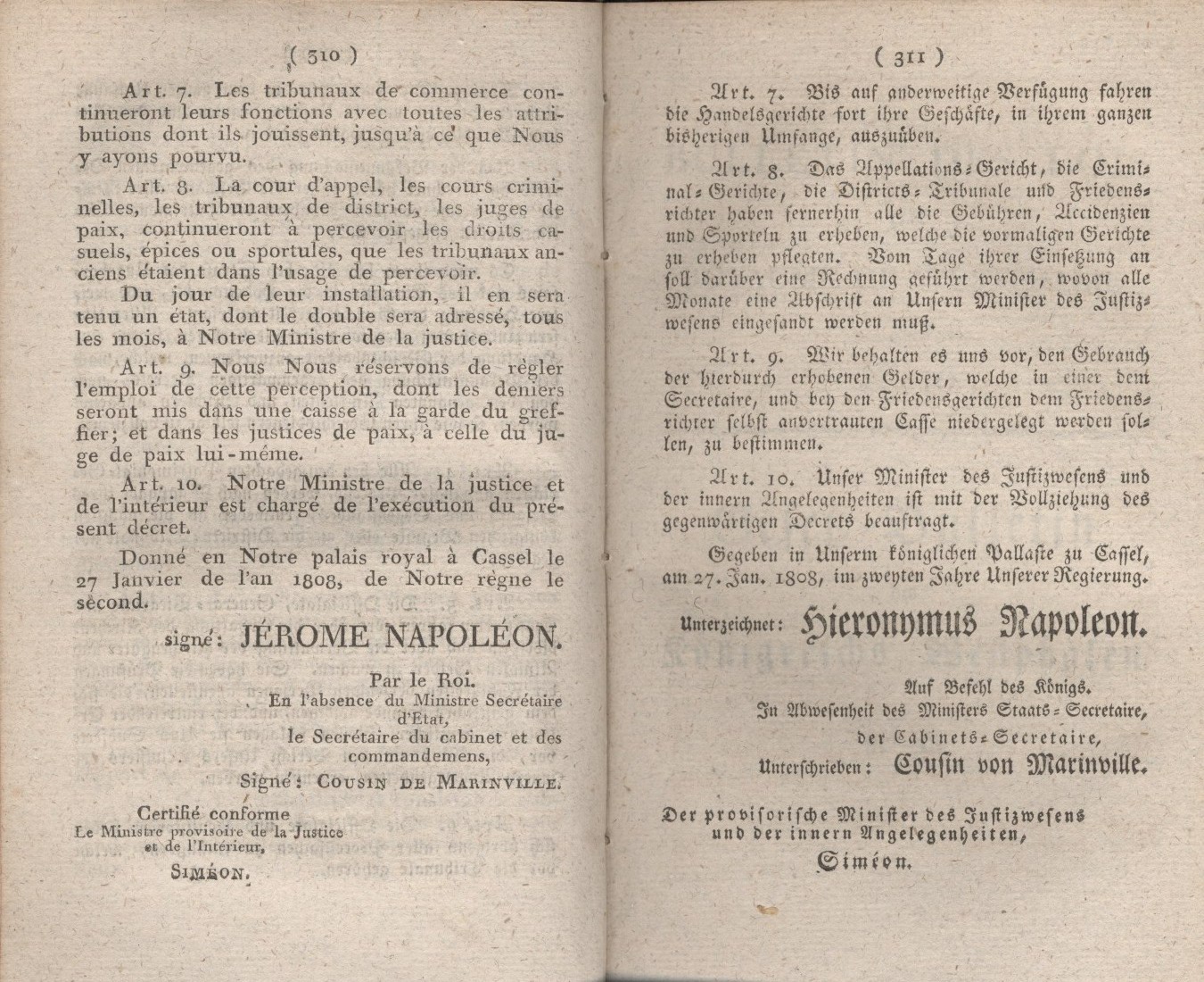 Königliches Dekret vom 27. Januar 1808, welches die Verfassung der Gerichtshöfe enthält.