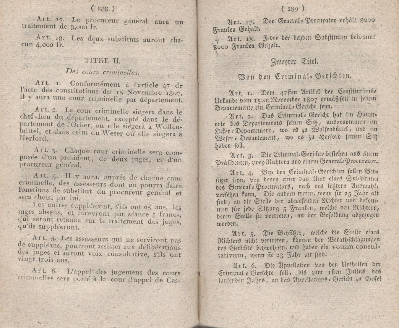 Königliches Dekret vom 27. Januar 1808, welches die Verfassung der Gerichtshöfe enthält.