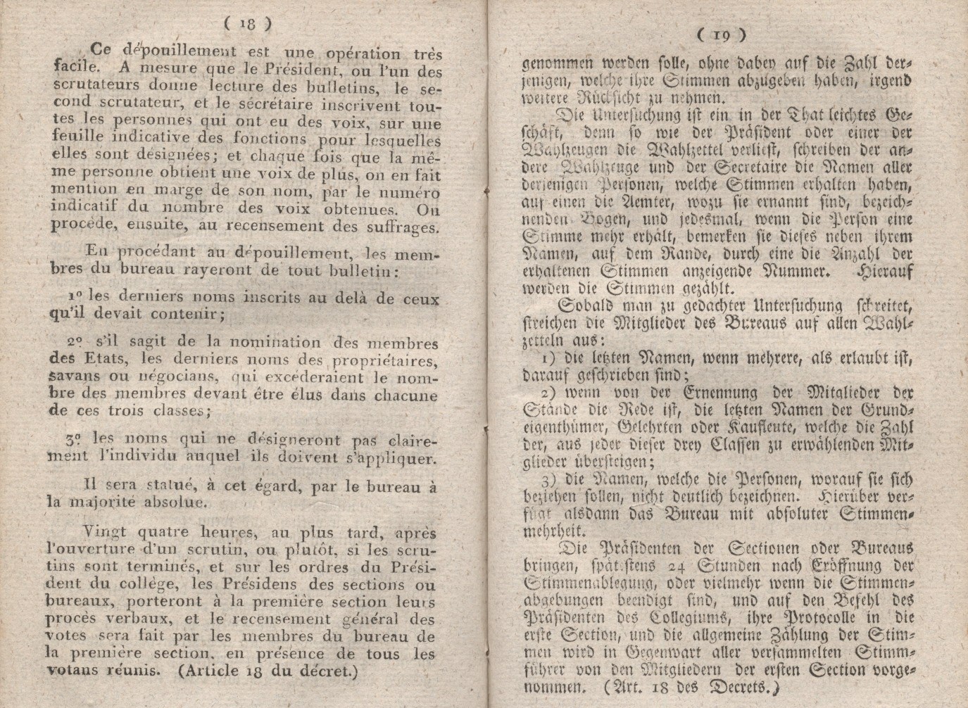 Instruction für die Herren Präsidenten der Wahl-Collegien über die Verrichtung dieser Collegien und die Art und Weise, wie sie gehalten werden sollen.