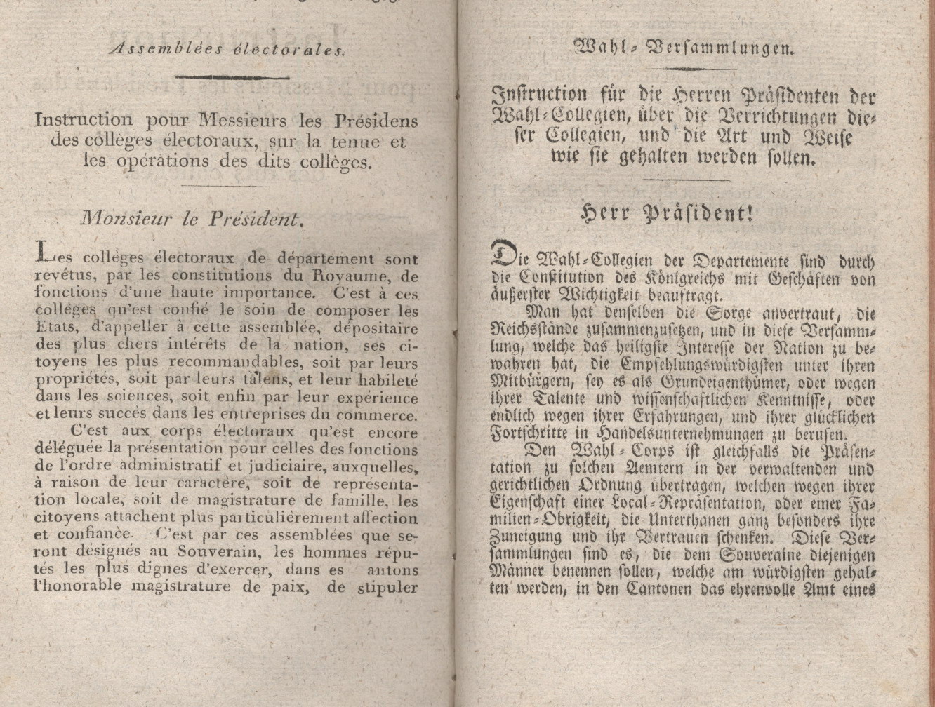 Instruction für die Herren Präsidenten der Wahl-Collegien über die Verrichtung dieser Collegien und die Art und Weise, wie sie gehalten werden sollen.