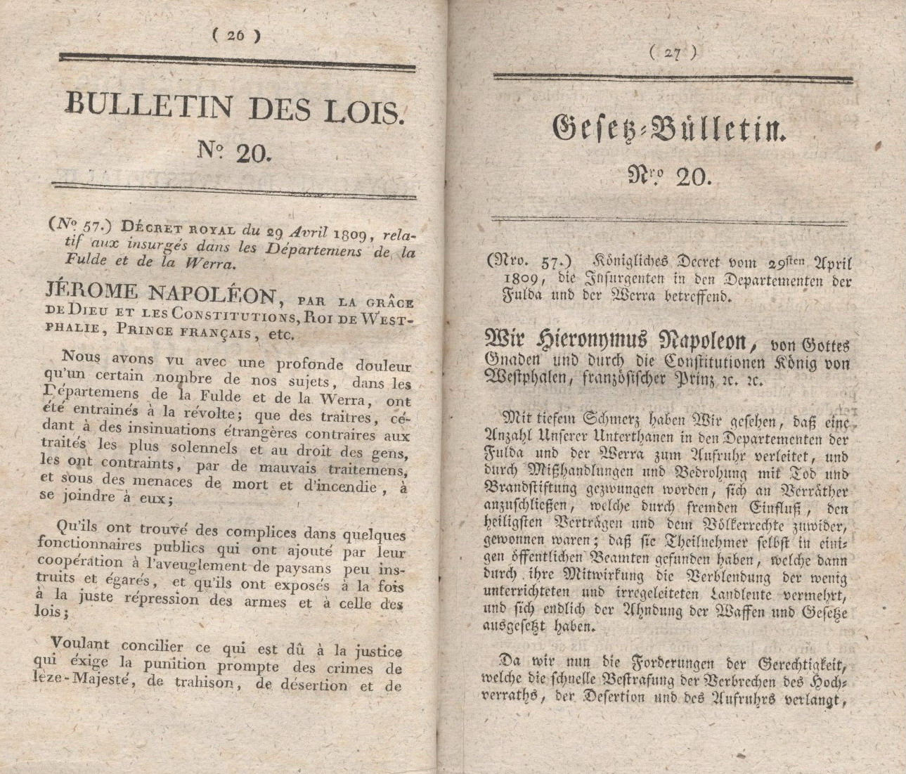 Königliches Dekret vom 29. April 1809, die Insurgenten in den Departementen Fulda und Werra betreffend