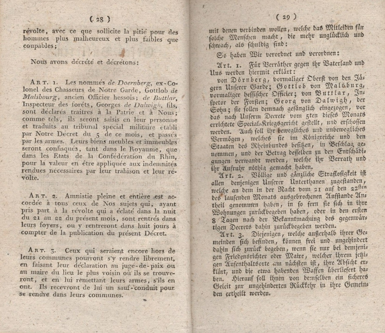 Königliches Dekret vom 29. April 1809, die Insurgenten in den Departementen Fulda und Werra betreffend