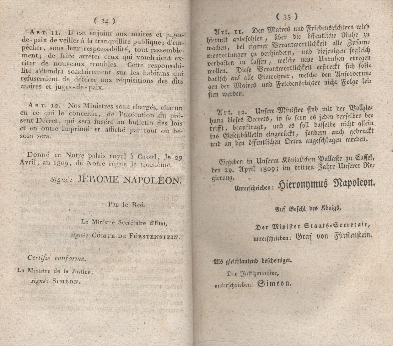 Königliches Dekret vom 29. April 1809, die Insurgenten in den Departementen Fulda und Werra betreffend