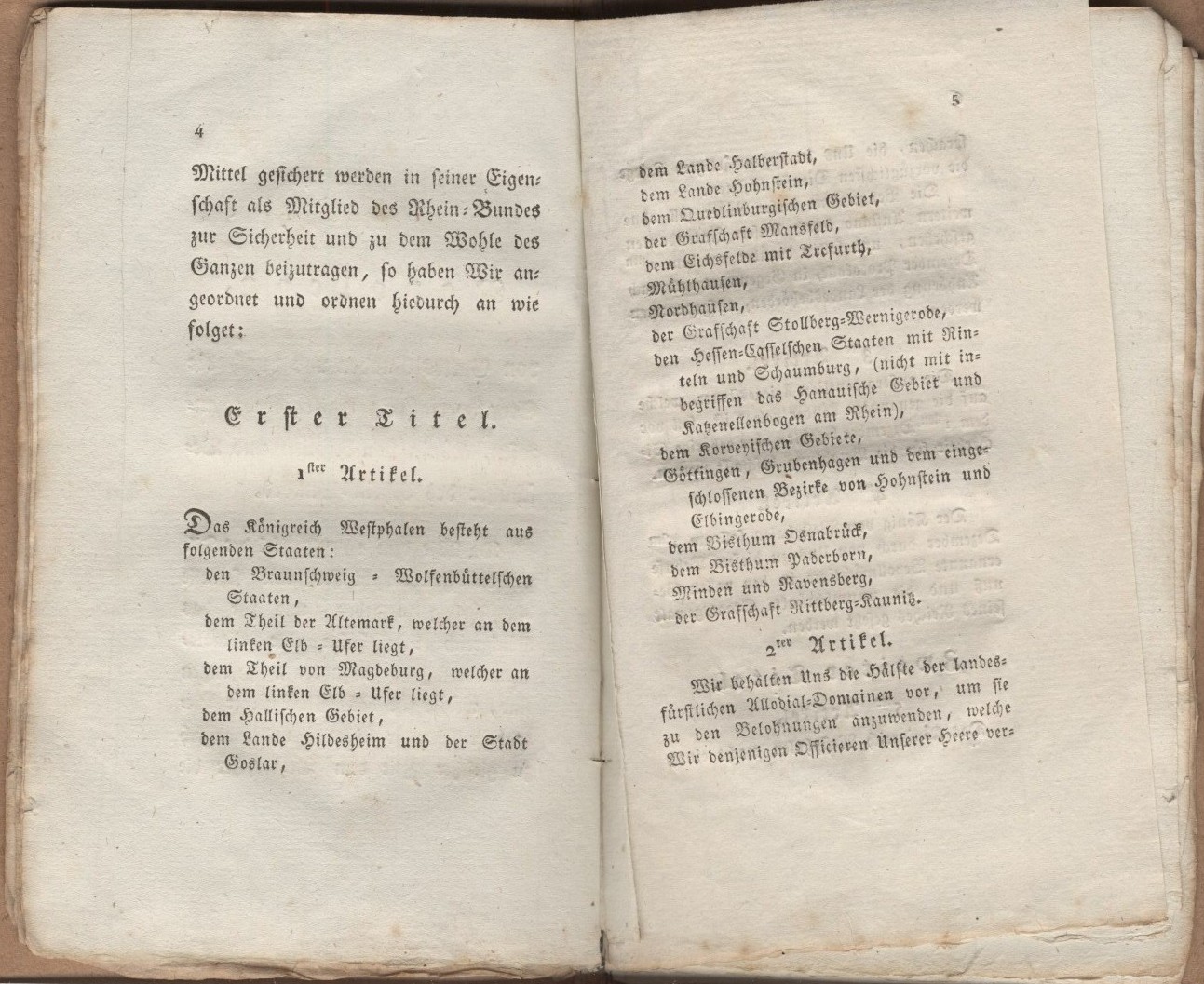 Auszüge aus der  Staatsverfassung des Königreichs Westphalen, zweisprachige Taschenausgabe von 1807.