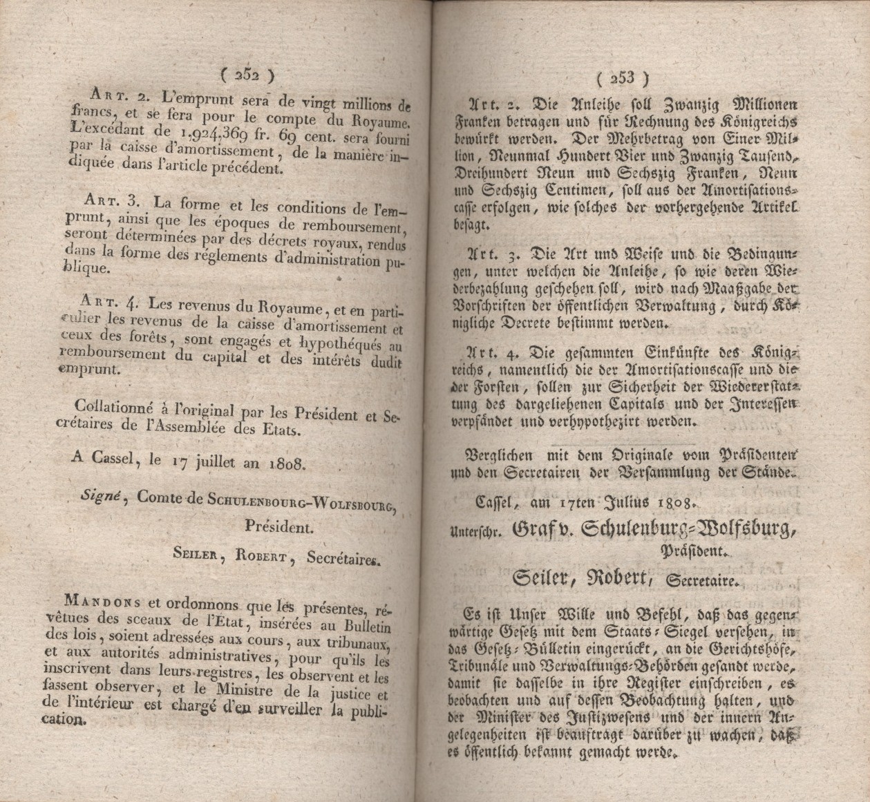 Gesetz vom 17. Juli 1808, im Betreff einer Anleihe von 20.000.000 Francs