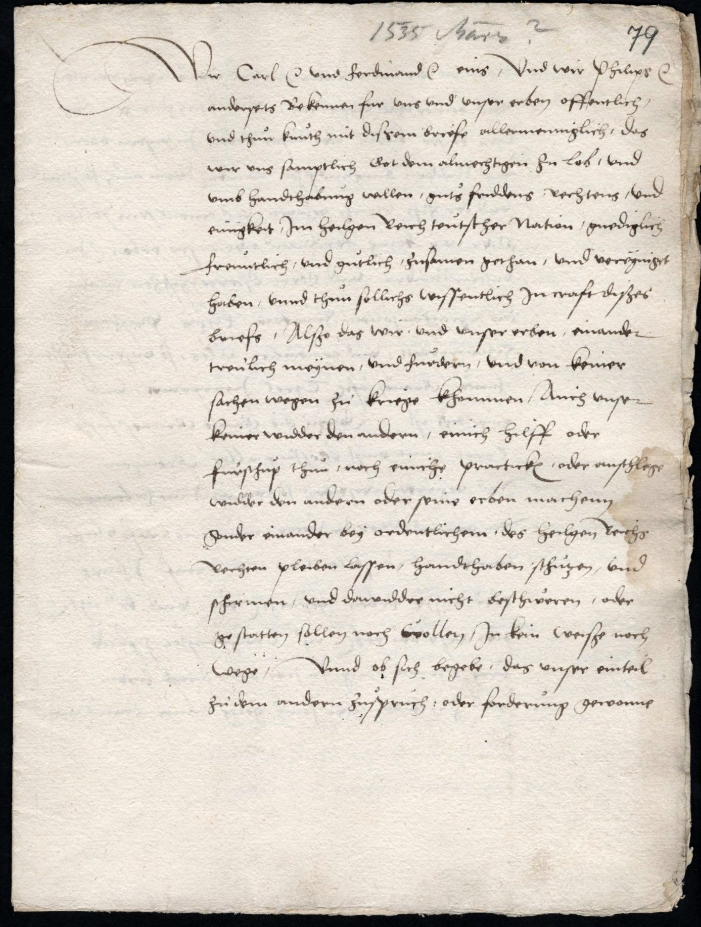 Bündnisangebot Kaiser Karls V. und dessen Bruder, König Ferdinand I., an Landgraf Philipp I. von Hessen, März 1535