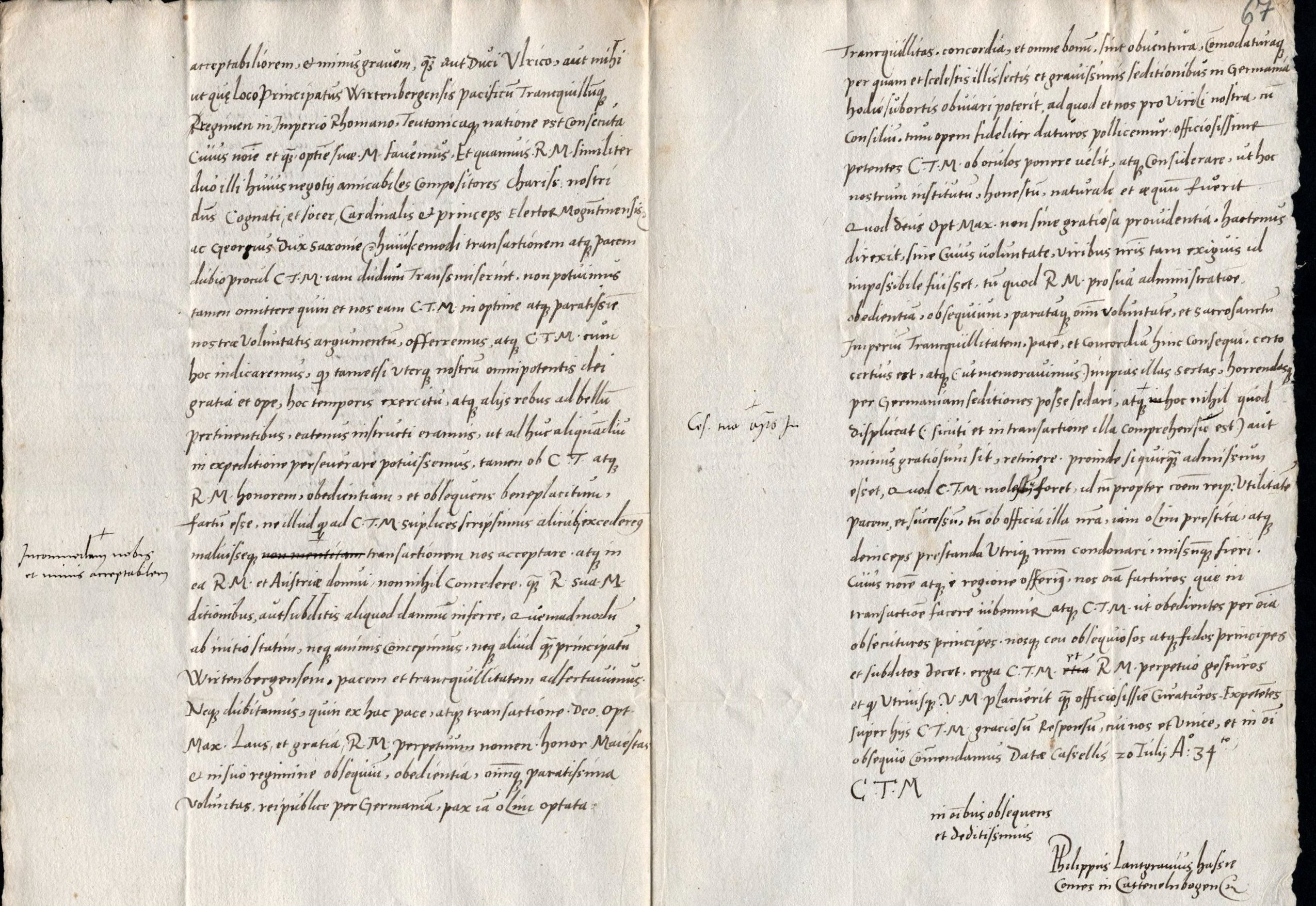 Granvella, Kaiser Karl V. und Landgraf Philipp I.,  vom 20. Juli 1534