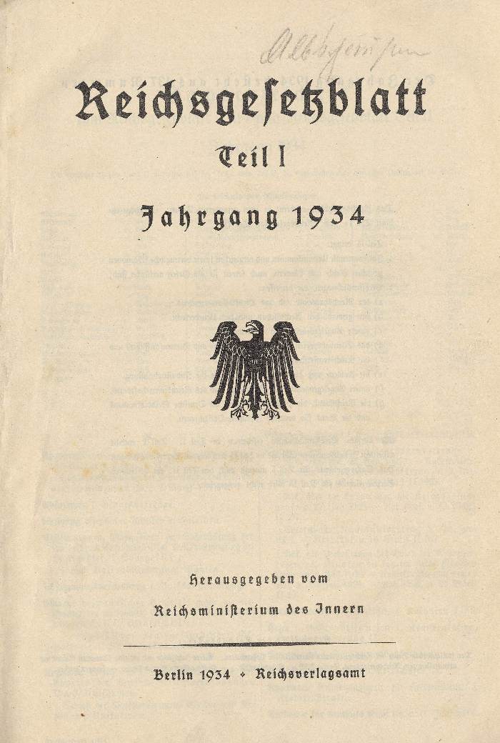 Reichsgesetzblatt, Teil I, Jahrgang 1934