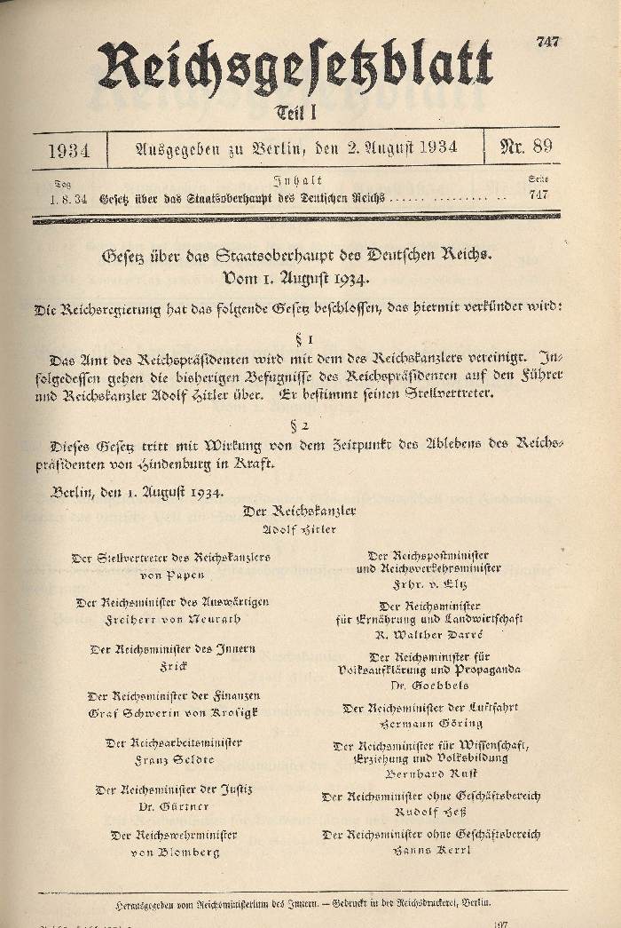 Gesetz über das Staatsoberhaupt des Deutschen Reiches