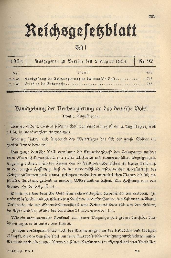 Kundgebung der Reichsregierung an das deutsche Volk