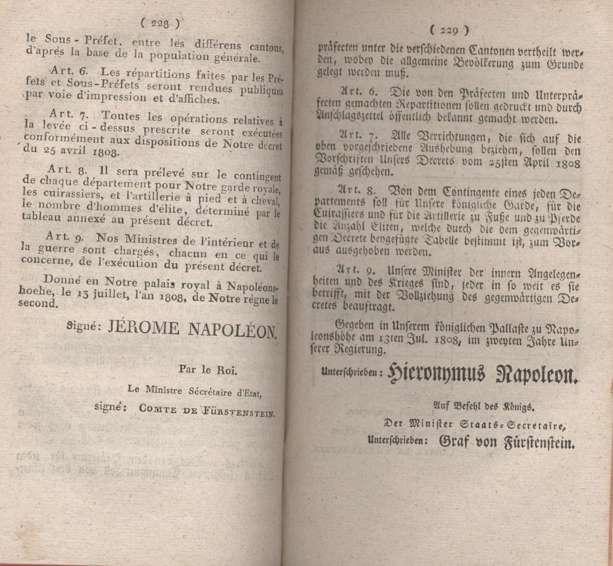 Königliches Dekret vom 13. Juli 1808, wodurch die Aushebung von zwölftausend Conscribirten für das Jahr 1808 angeordnet wird.