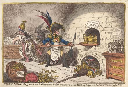 Napoleon als Königsbäcker, eine Karikatur von James Gillray, London 1806
