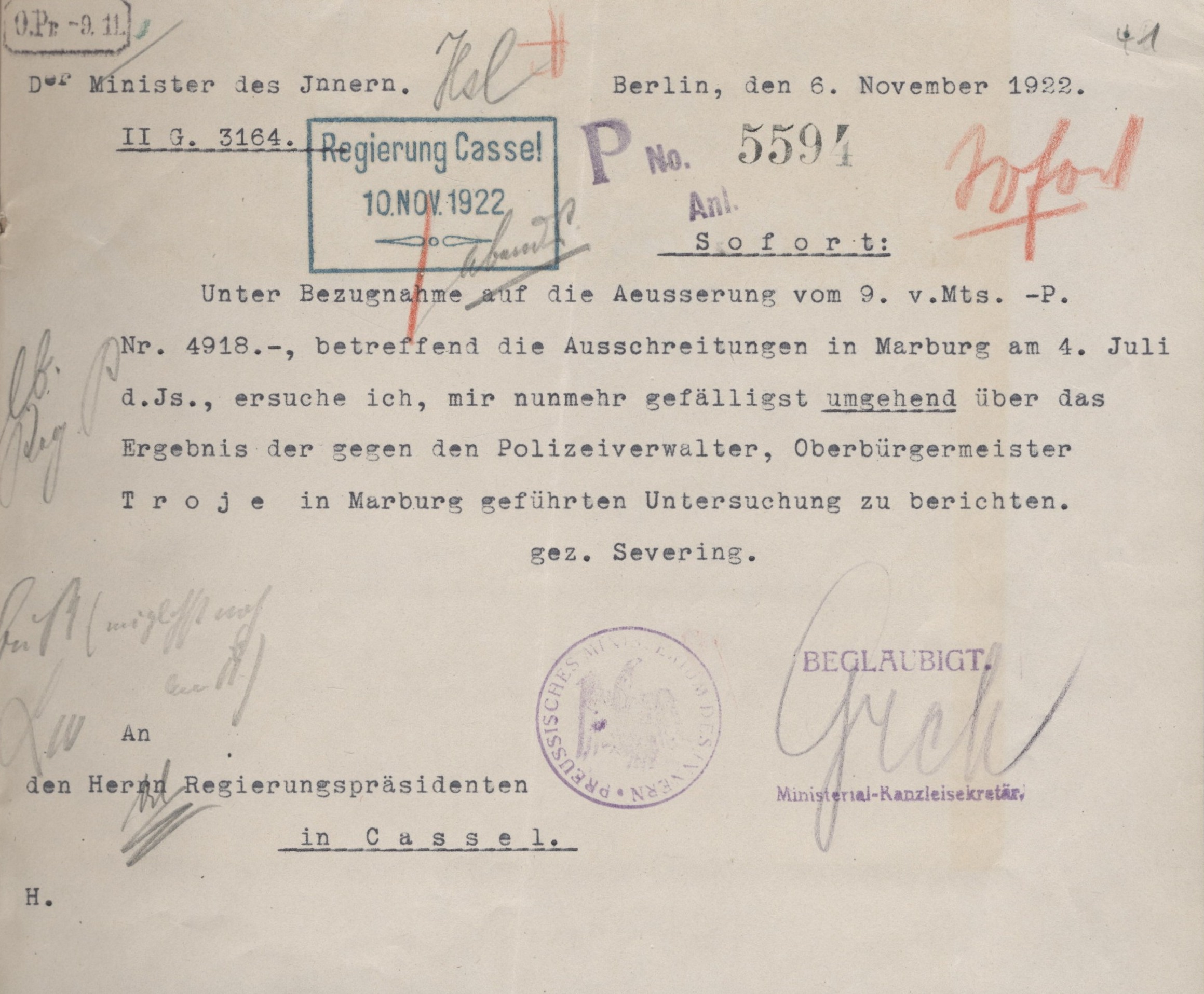 Ermittlungsbeschleunigung vom 6. November 1922