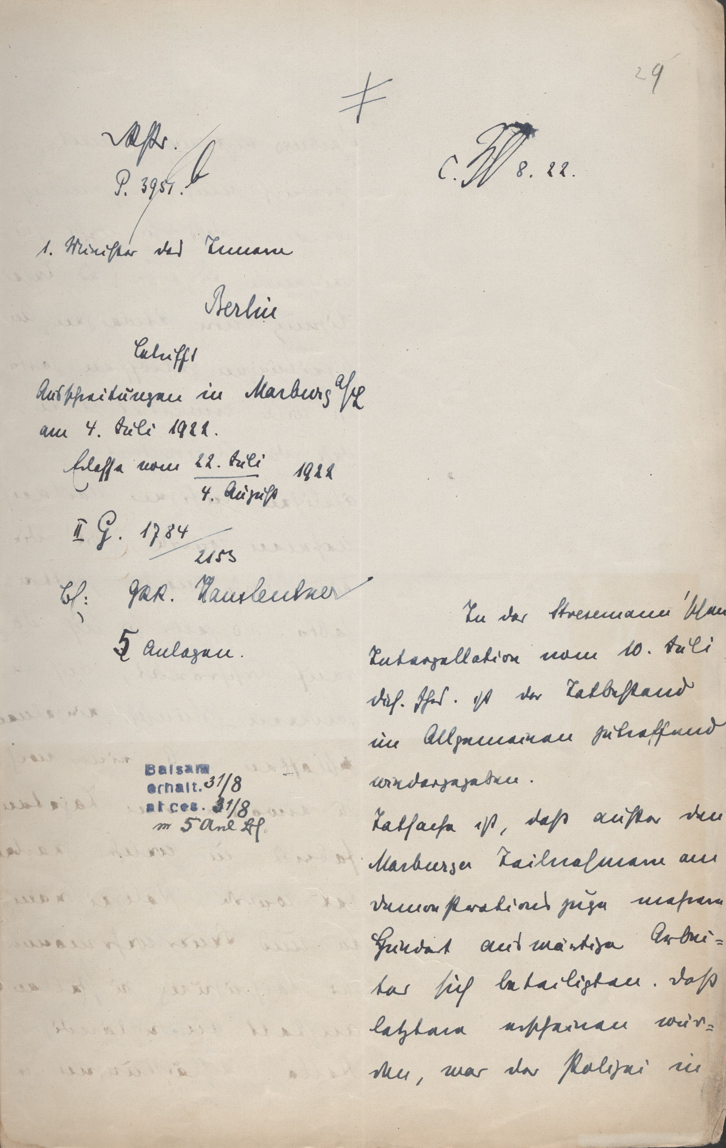 Ermittlungbericht an den Innenminister vom 30. August 1922