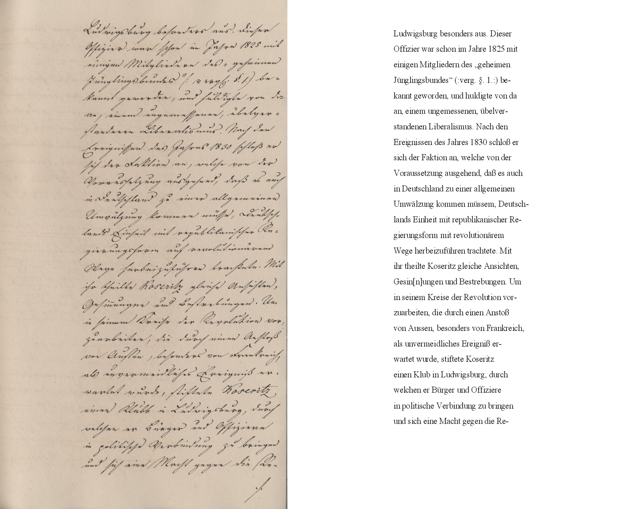 Revolutionäre Umtriebe in dem Königreich Württemberg; insbesondere Militär – Meuterei des Oberlieutennants Koseritz. (§ 7) I