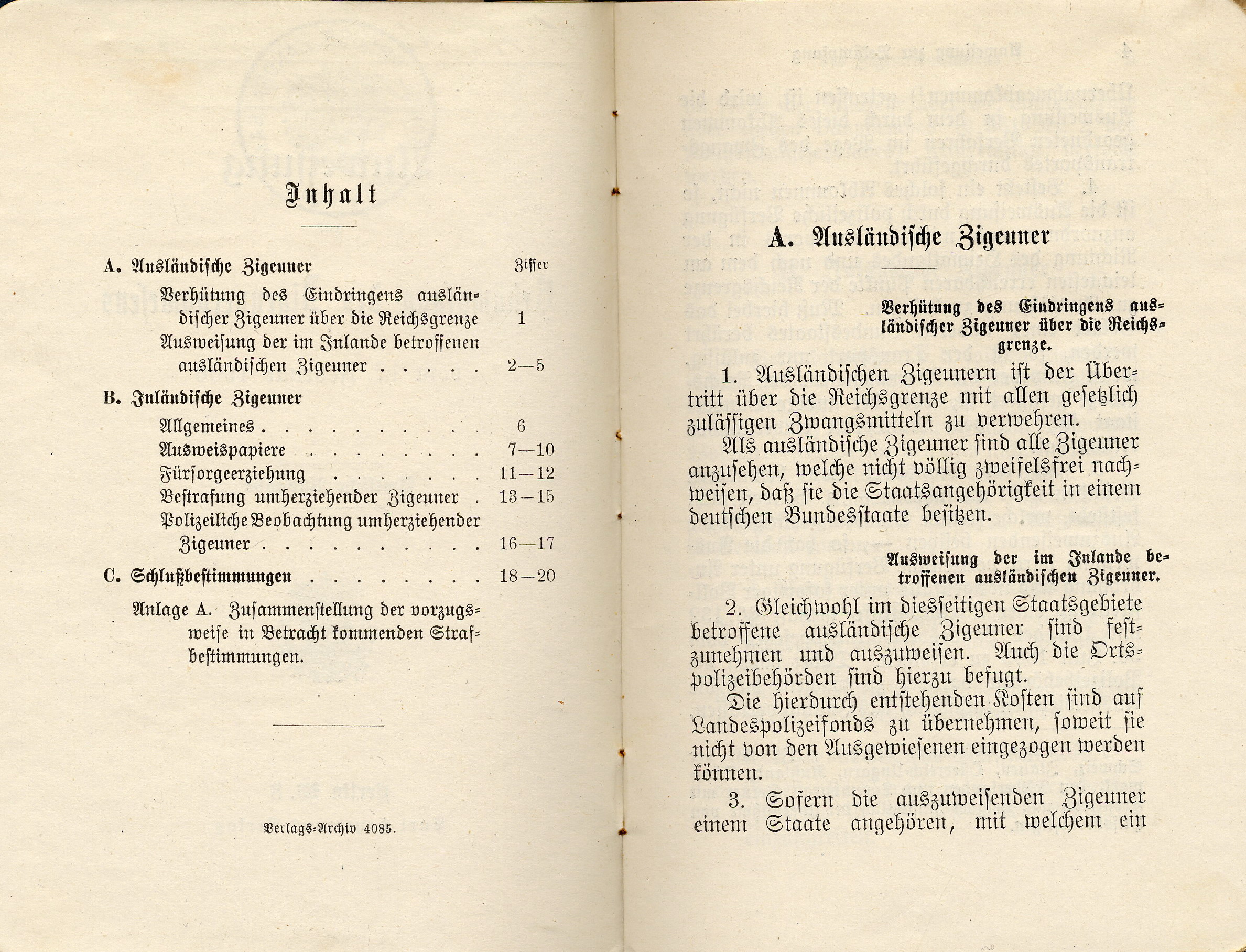 Ministerialanweisung des Innenministeriums des Königreichs Preußen zur "Bekämpfung des Zigeunerunwesens", 17. Februar 1906