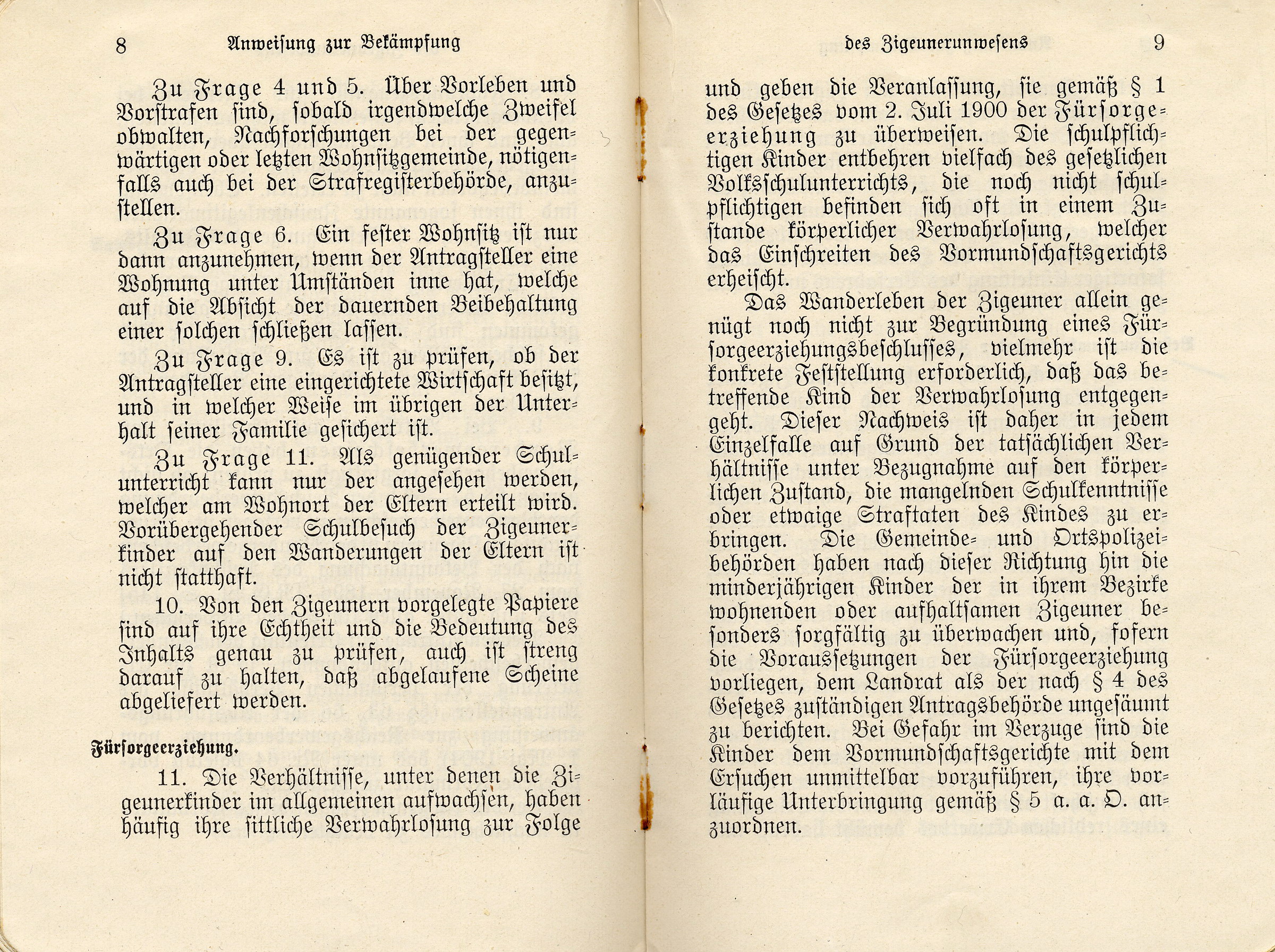 Ministerialanweisung des Innenministeriums des Königreichs Preußen zur "Bekämpfung des Zigeunerunwesens", 17. Februar 1906