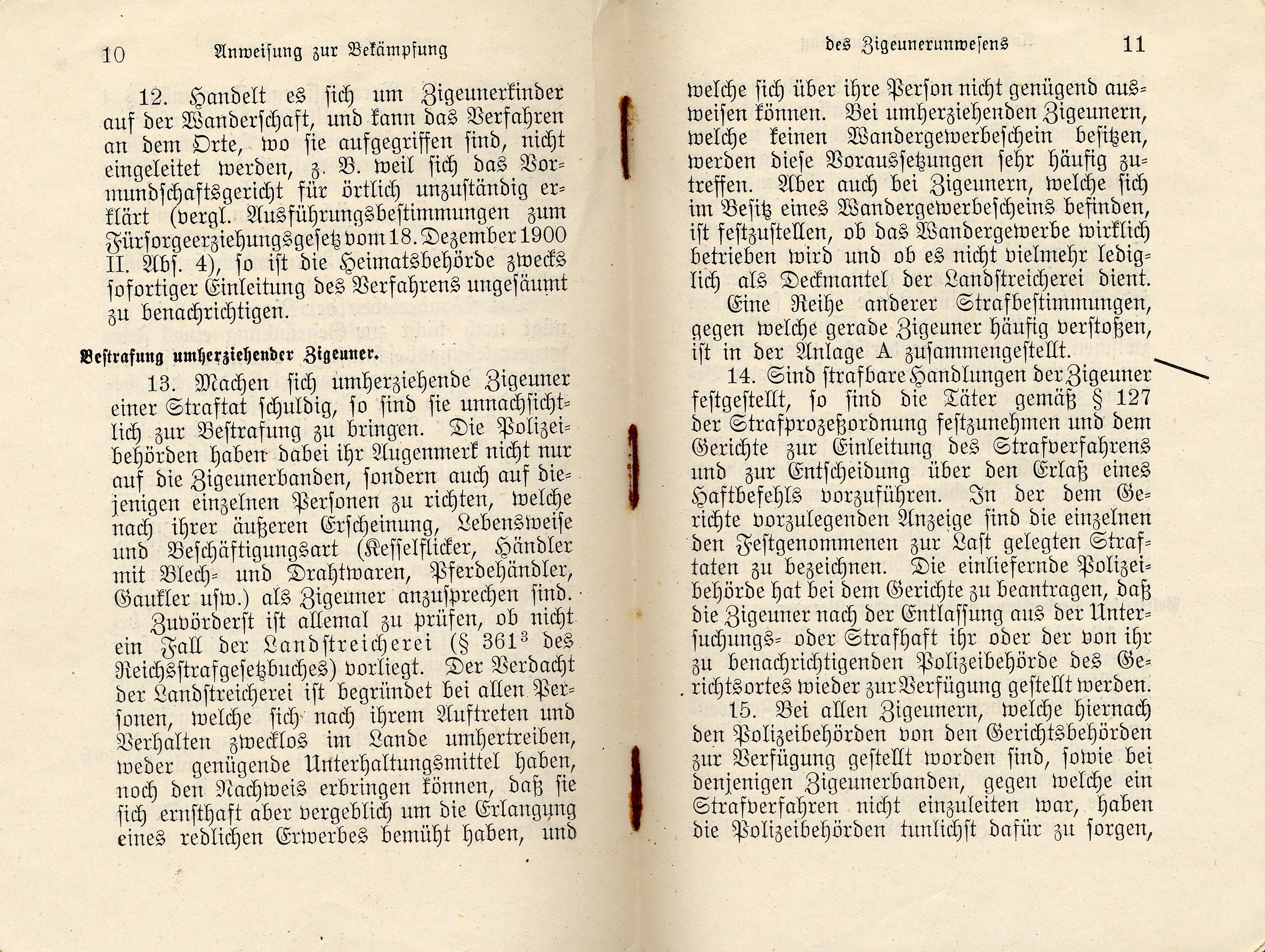 Ministerialanweisung des Innenministeriums des Königreichs Preußen zur "Bekämpfung des Zigeunerunwesens", 17. Februar 1906