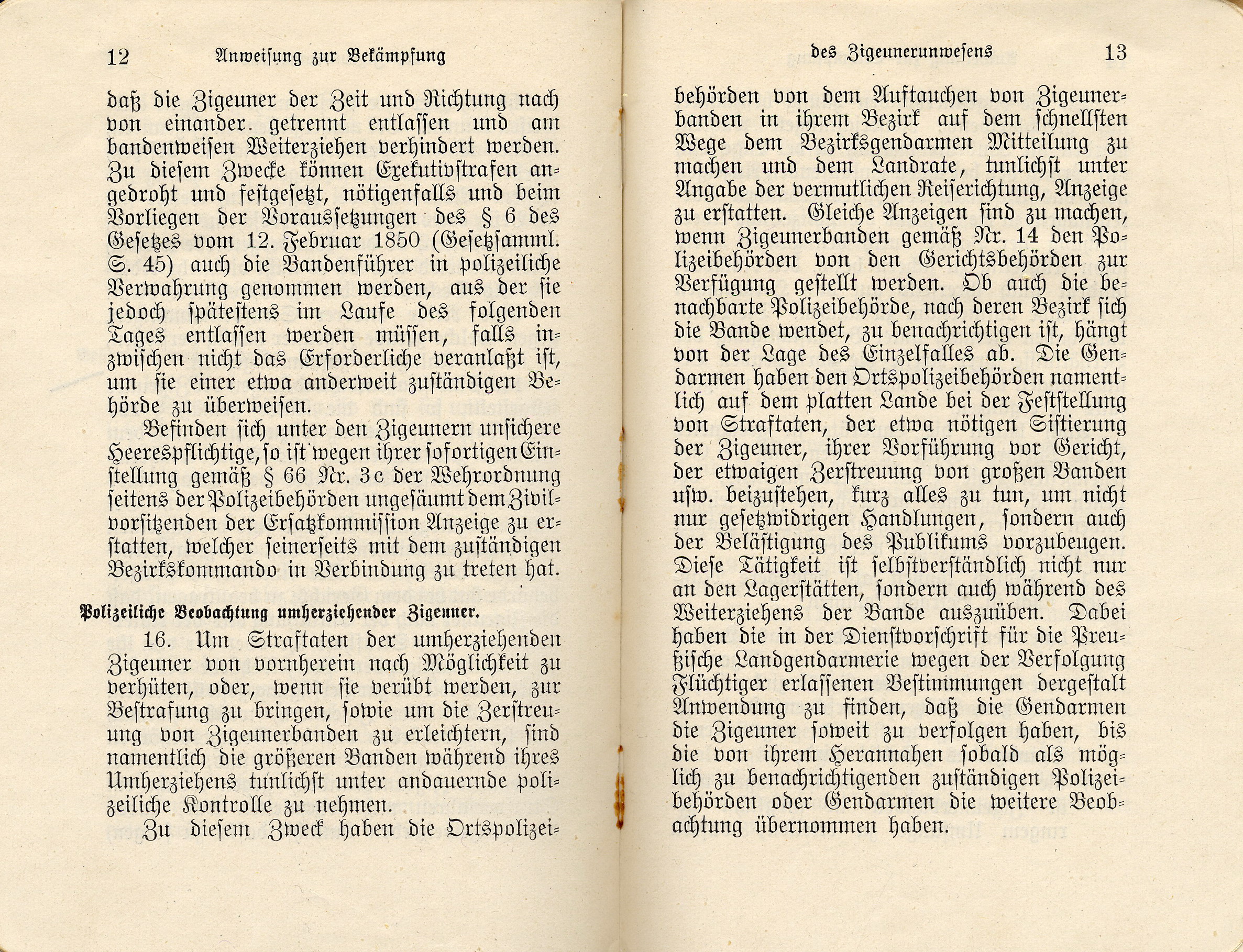 Ministerialanweisung des Innenministeriums des Königreichs Preußen zur "Bekämpfung des Zigeunerunwesens", 17. Februar 1906