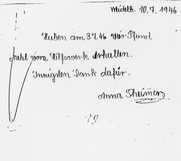 Dankesschreiben einer Spendenempfängerin