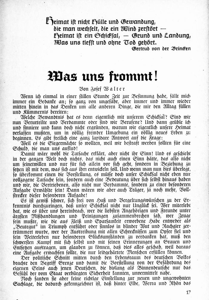 Gedanken über das Schicksal des Vertriebenwerdens