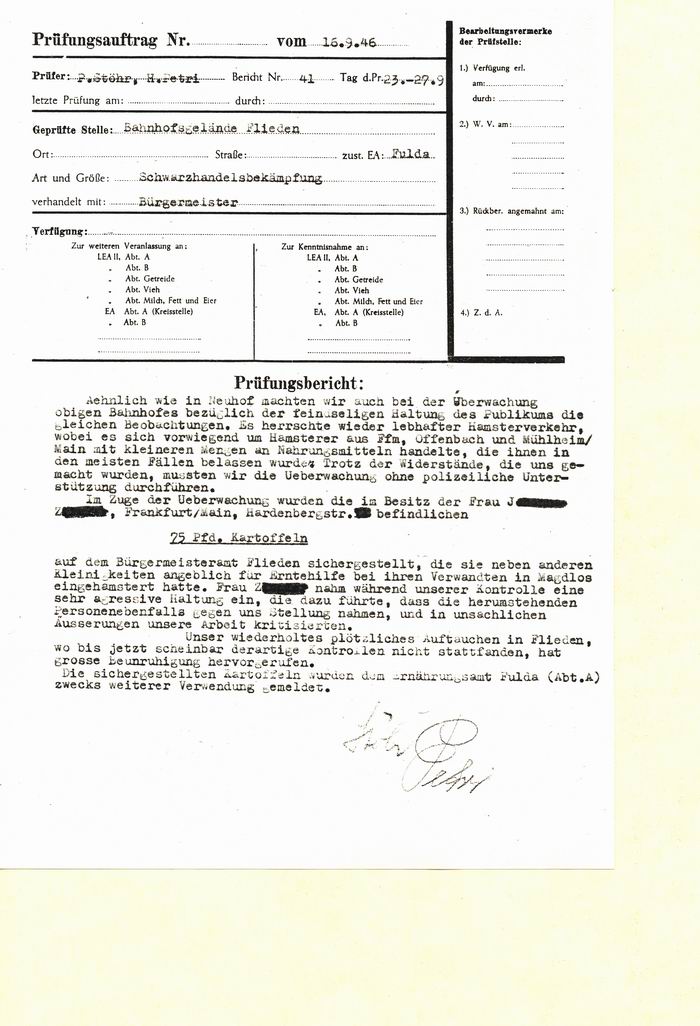 Prüfbericht: Schwarzhandelsbekämpfung vom 28.9.1946