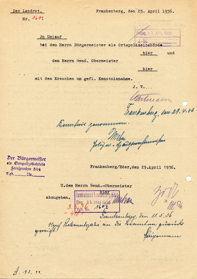 Schreiben des Reichs- und Preußischen Minister des Innern an die Regierungspräsidenten. Nach dem Rassengesetz definierte Deutsche dürfen von "Juden" nicht als Hausangestellte beschäftigt werden, 16. April 1936