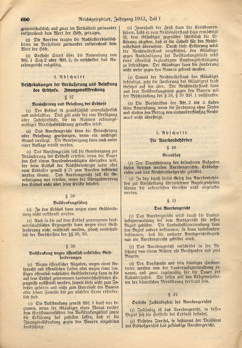 Reichserbhofgesetz, 29. September 1933.