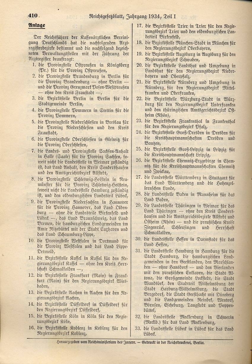 Verordnung über die Zulassung von Ärzten zur Tätigkeit bei den Krankenkassen, 17. Mai 1934.