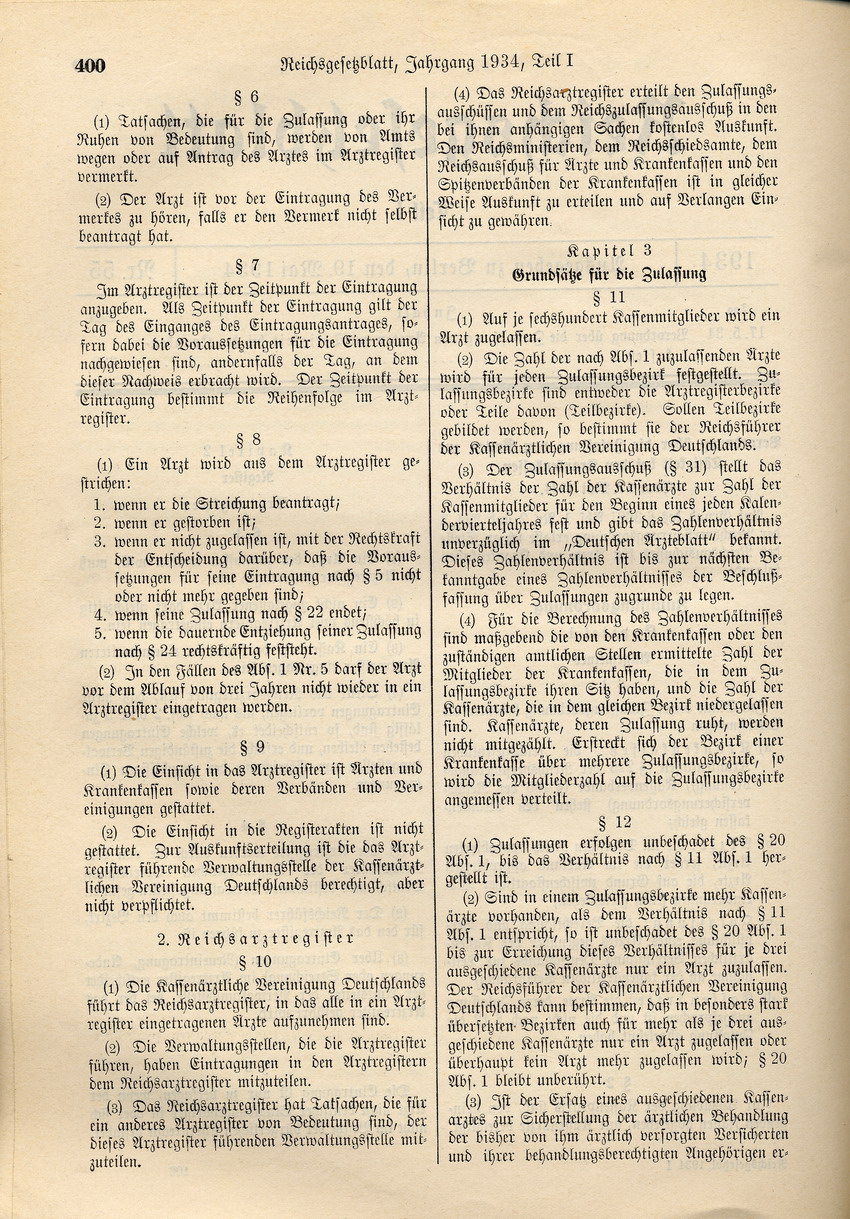 Verordnung über die Zulassung von Ärzten zur Tätigkeit bei den Krankenkassen, 17. Mai 1934.