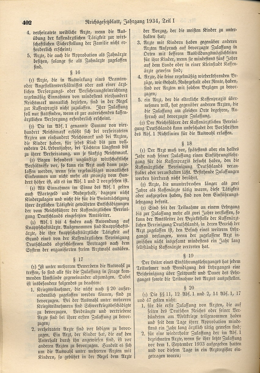 Verordnung über die Zulassung von Ärzten zur Tätigkeit bei den Krankenkassen, 17. Mai 1934.