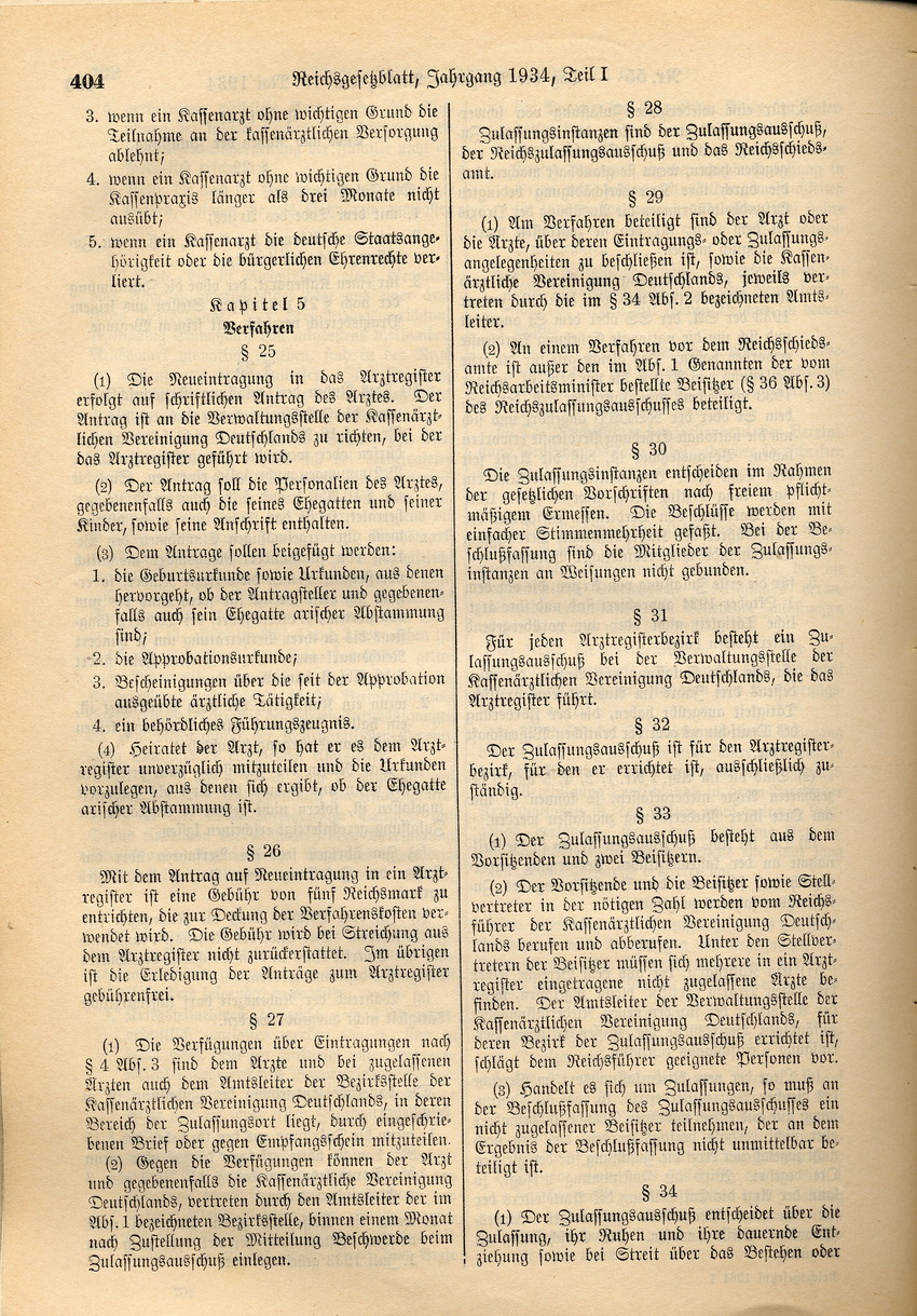 Verordnung über die Zulassung von Ärzten zur Tätigkeit bei den Krankenkassen, 17. Mai 1934.