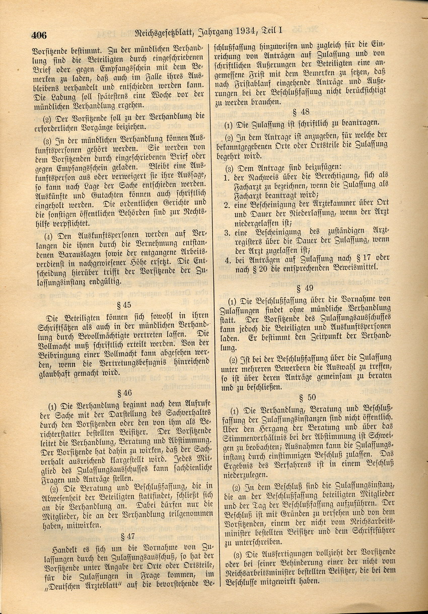 Verordnung über die Zulassung von Ärzten zur Tätigkeit bei den Krankenkassen, 17. Mai 1934.