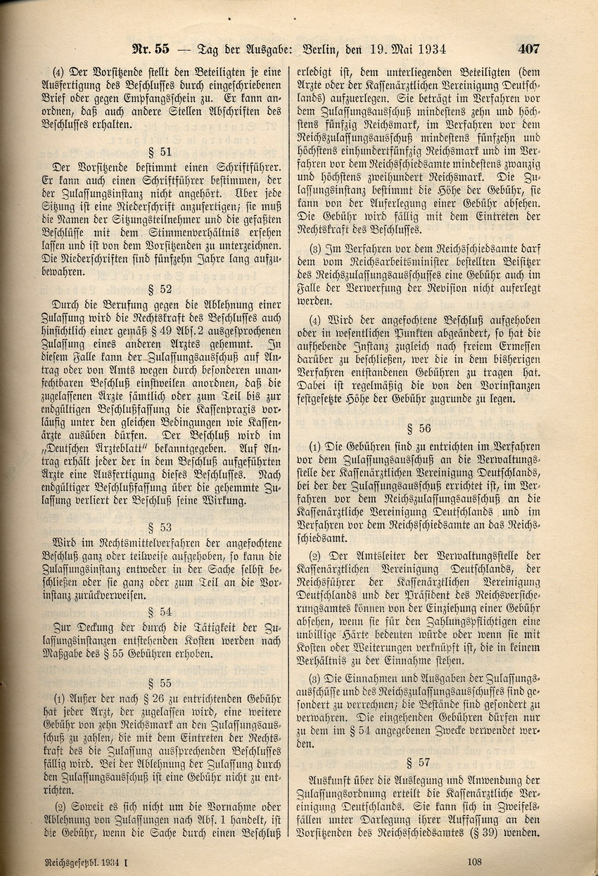 Verordnung über die Zulassung von Ärzten zur Tätigkeit bei den Krankenkassen, 17. Mai 1934.