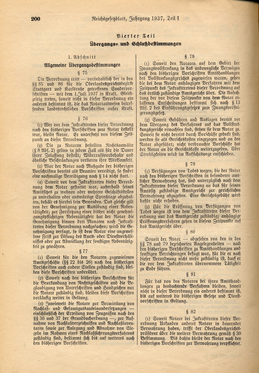 Reichsnotarverordnung: Verbot der Bestellung zum Notar für Juden, 13. Februar 1937.