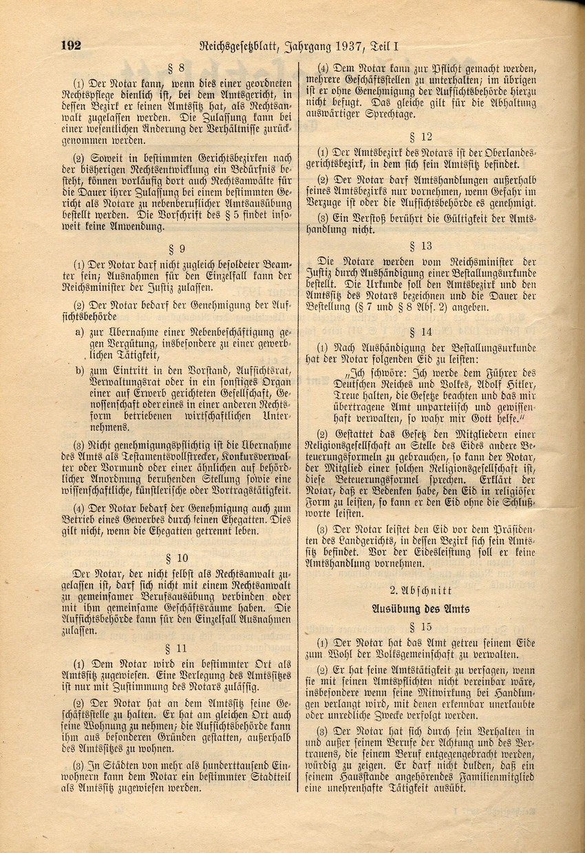 Reichsnotarverordnung: Verbot der Bestellung zum Notar für Juden, 13. Februar 1937.